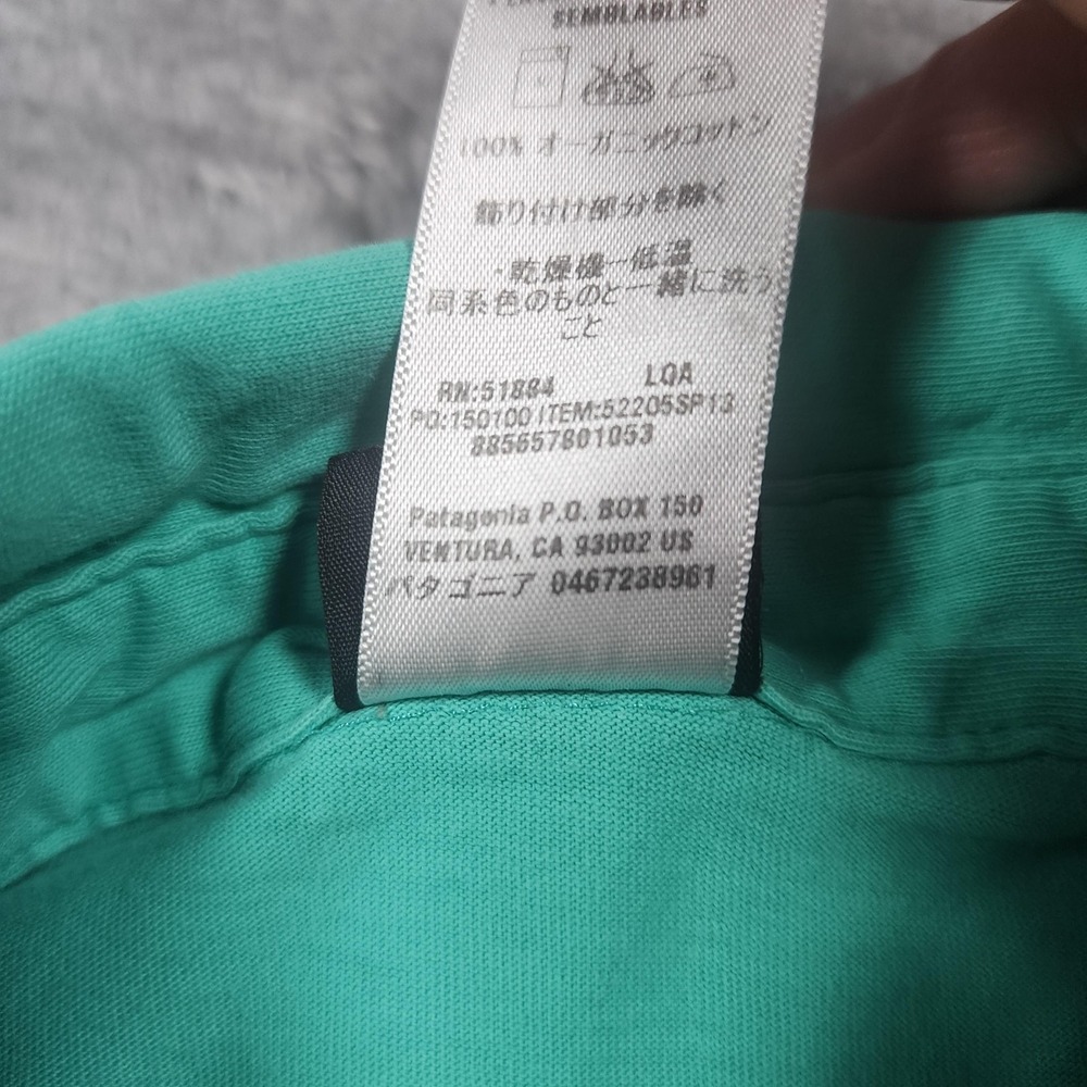 Patagonia Trout Fitz Roy Polo Shirt Mens Medium Green Organic Cotton Summer - Picture 3 of 10